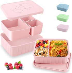 Bento Lunch Box for Kids-Reusable Silicone Kids Bento Box LunchBe Container Leakproof Lunchbox Meal Prep Food Storage Containers with 3 Removable