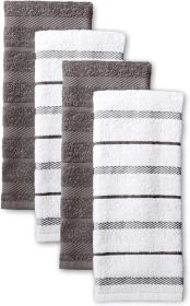 Kitchen Towel 4-Pack Set, Charcoal Grey/White, 16"x26"