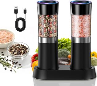 Gravity Sensor Salt and Pepper Grinder Set with Charging Base, Electric Salt and Pepper Mills Set with LED Light, Adjustable Coarseness