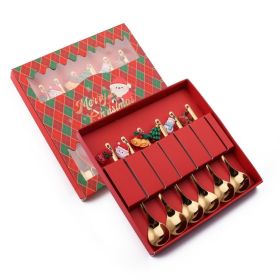 6pcs /Pack Christmas Mixing Spoon Fruit Fork With Pendant Flatware (Color: Gold, Options: Spoon)