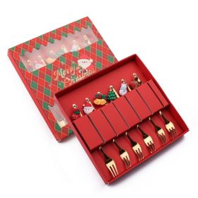 6pcs /Pack Christmas Mixing Spoon Fruit Fork With Pendant Flatware (Color: Gold, Options: Fork)