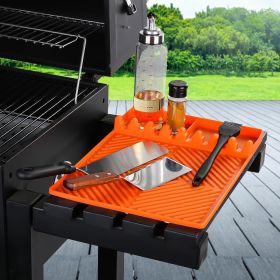 Silicone Tools Mat for Griddle Kitchen Cooking Baking Countertop-Side Shelf Spatula Mat with Drip Pad for Blackstone Weber Traeger Pit Boss Flat (Color: Orange)