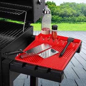 Silicone Tools Mat for Griddle Kitchen Cooking Baking Countertop-Side Shelf Spatula Mat with Drip Pad for Blackstone Weber Traeger Pit Boss Flat (Color: Red)